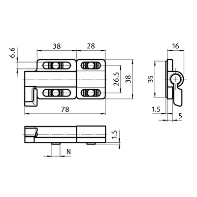 53-100-0 MODULAR SOLUTIONS SLIDING DEAD BOLT ZINC PLATED STEEL BODY 78MMX38MMX16MM HARDWARE NOT INCLUDED